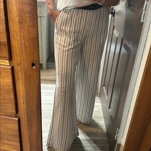 Free People Wide Leg Striped Pants wide blue & green waistband